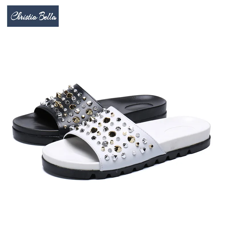 Christia Bella Fashion Rivets Men Slides Genuine Leather Men Slippers Summer Casual Non-slip Male Sandals Plus Size Flip Flops
Christia Bella Fashion Rivets Men Slides Genuine Leather Men Slippers Summer Casual Non-slip Male Sandals Plus Size Flip Flops