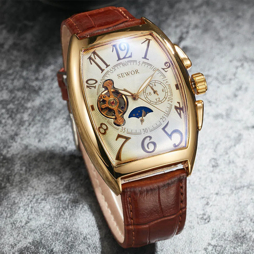 Luxury Automatic Mechanical Watches Men Moon Phase Skeleton Retro Self Winding Wristwatch Male Gold Case Clock Leather Watches
Luxury Automatic Mechanical Watches Men Moon Phase Skeleton Retro Self Winding Wristwatch Male Gold Case Clock Leather Watches