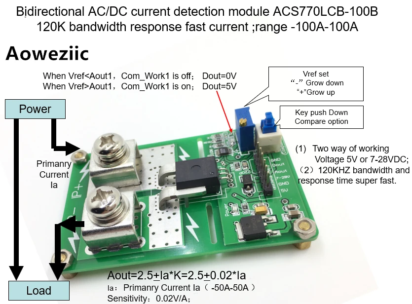 

Aoweziic ACS770LCB-100B ACS770 AC/ DC detection over current protection module over current protection function Rang:-100A-100A