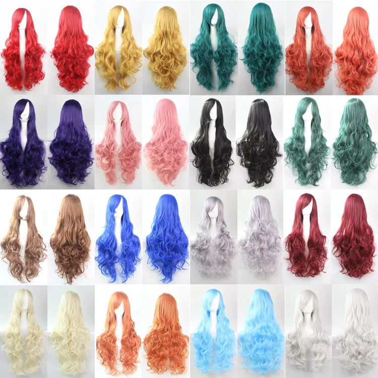 

Long Curly Hair Multicolored Curls Wigs Heat Resistant Synthetic Wig Halloween Party Women Cosplay Wigs 15 Colors Optional