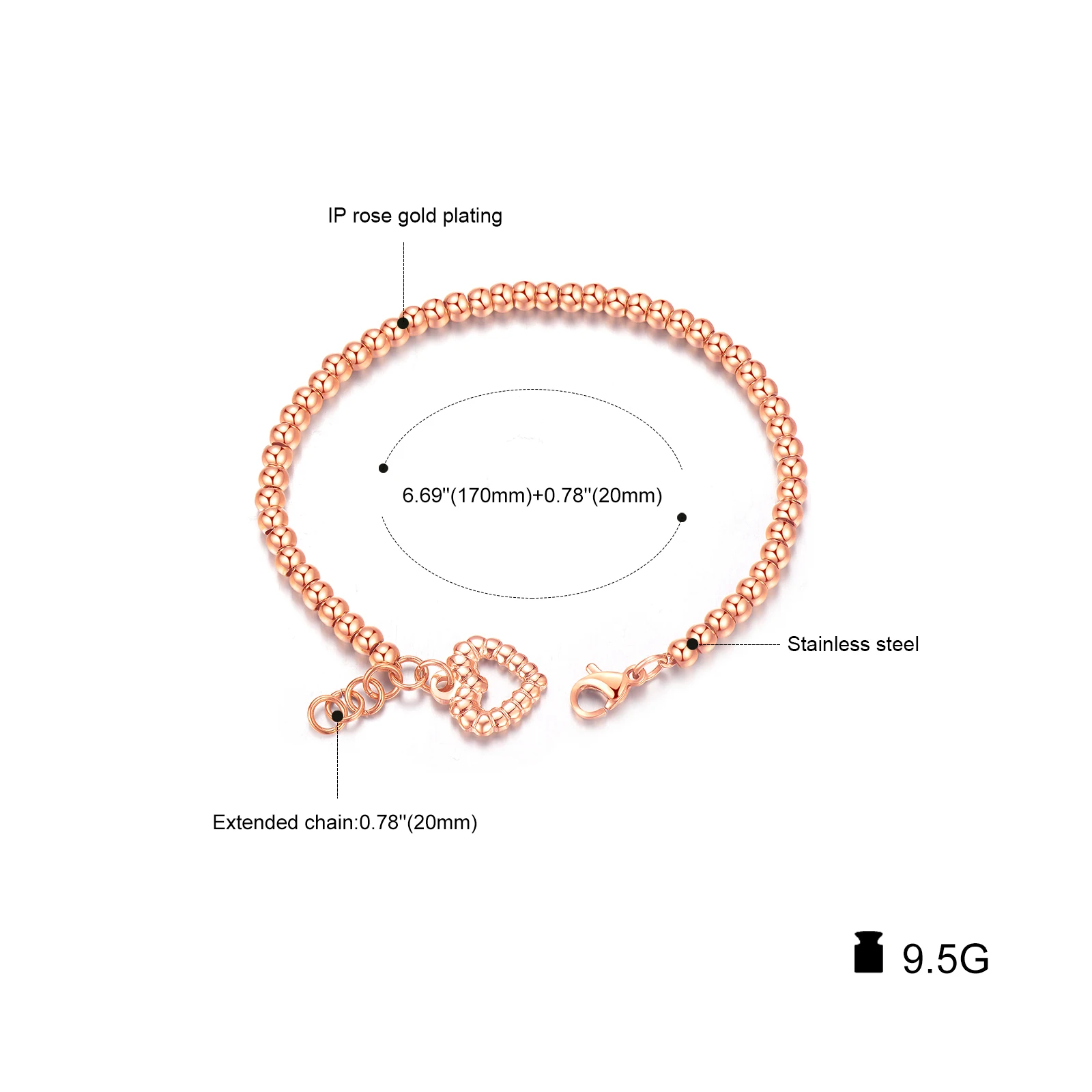 Romantic Heart Design Woman Strand Bracelets Fashion Rose Gold color Stainless Steel Women Bead Jewelry Gift
Romantic Heart Design Woman Strand Bracelets Fashion Rose Gold color Stainless Steel Women Bead Jewelry Gift