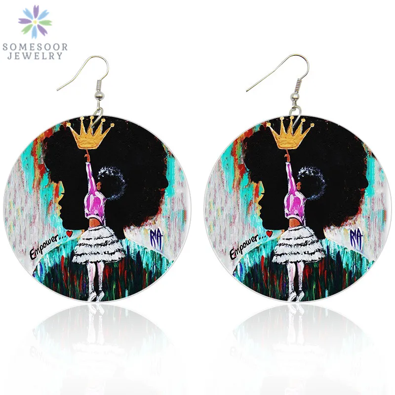 SOMESOOR Both Sides Printing Afro Crown Girl Wooden Drop Earrings Empower Black Queen Natural Hair African Women Wood Jewelry
SOMESOOR Both Sides Printing Afro Crown Girl Wooden Drop Earrings Empower Black Queen Natural Hair African Women Wood Jewelry