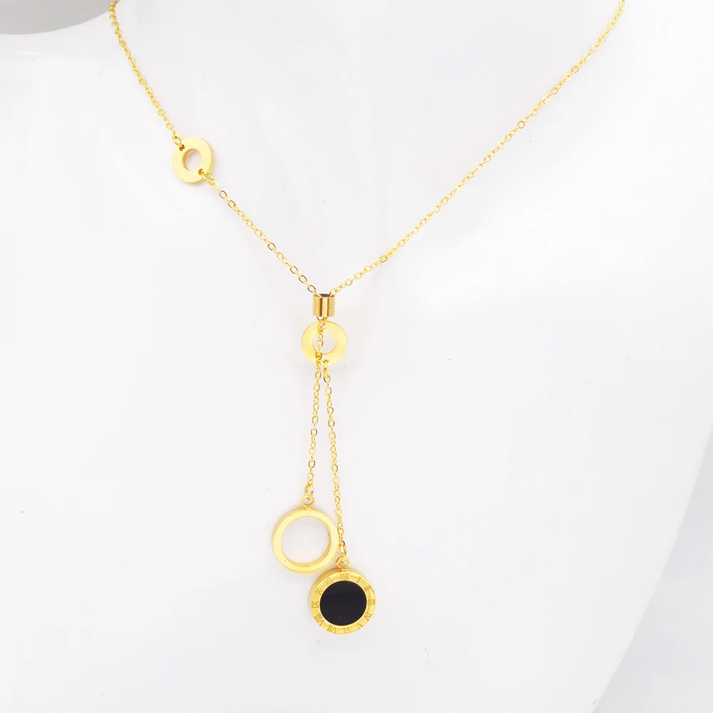 New Design Fashion Necklace Stainless Steel Black & White Sided Roman Numeral Necklaces For Women Luxury Jewelry Best Gift | Украшения и