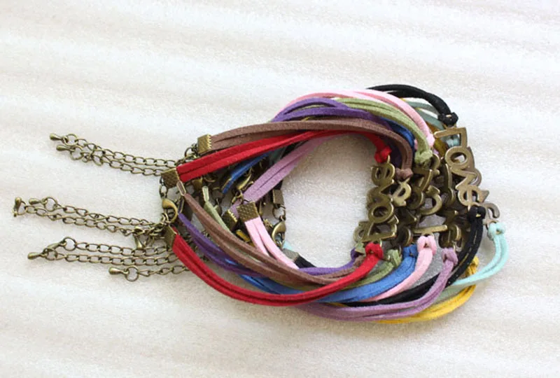 20 шт. разноцветные бархатные состаренная бронза браслеты Love Link #23529|bracelet antique|antique