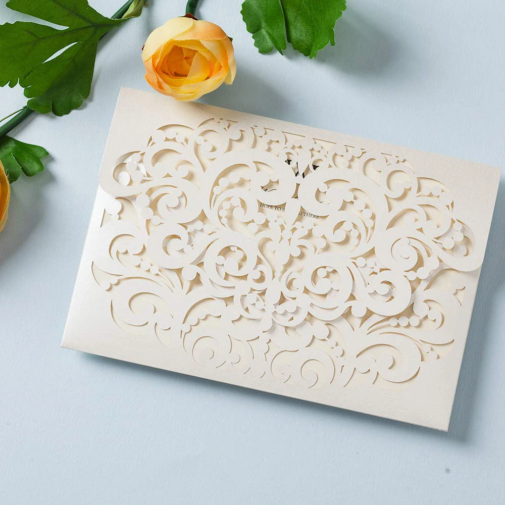 50pcs Ivory Horizontal Laser Cut Wedding Invitations Cards with Lace Hollow Flora Cardstock for Engagement Bridal Shower AW8072
50pcs Ivory Horizontal Laser Cut Wedding Invitations Cards with Lace Hollow Flora Cardstock for Engagement Bridal Shower AW8072