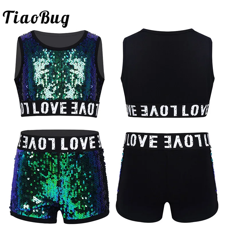 TiaoBug Kids Teens Shiny Sequins Stage Performance Street Dancing Set Girls Crop Top with Shorts Hip-hop Jazz Dance Costume Set
TiaoBug Kids Teens Shiny Sequins Stage Performance Street Dancing Set Girls Crop Top with Shorts Hip-hop Jazz Dance Costume Set