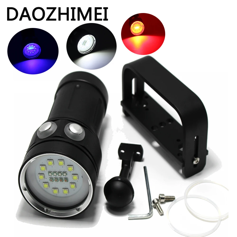 8000 Lumens 10*XM-L2 LED White Light +4x Red Light+4x UV Light Diving Photography Flashlight Torch 200m Underwater Video Light
8000 Lumens 10*XM-L2 LED White Light +4x Red Light+4x UV Light Diving Photography Flashlight Torch 200m Underwater Video Light