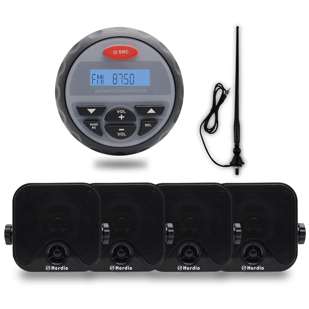Marine Bluetooth Waterproof Radio FM AM Stereo MP3 Player Audio + 100W Marine Waterproof Boat Box Speakers For Outdoor ATV UTV
Marine Bluetooth Waterproof Radio FM AM Stereo MP3 Player Audio + 100W Marine Waterproof Boat Box Speakers For Outdoor ATV UTV