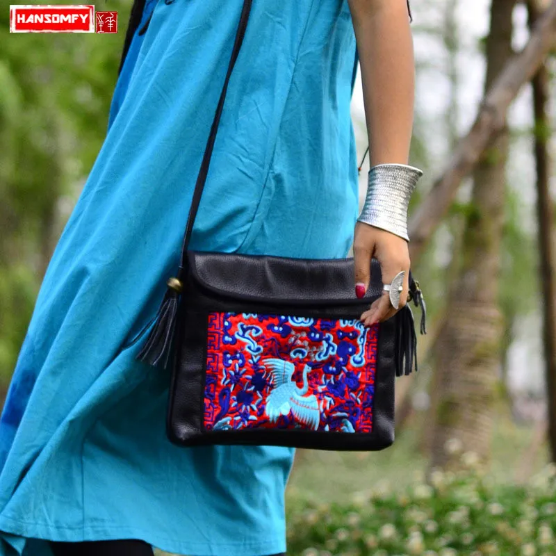 Women's Diagonal Bag Genuine Leather Handbags Ethnic Embroidery Tassel Small Square Messenger Bag Female Crossbody Shoulder Bags
Women's Diagonal Bag Genuine Leather Handbags Ethnic Embroidery Tassel Small Square Messenger Bag Female Crossbody Shoulder Bags