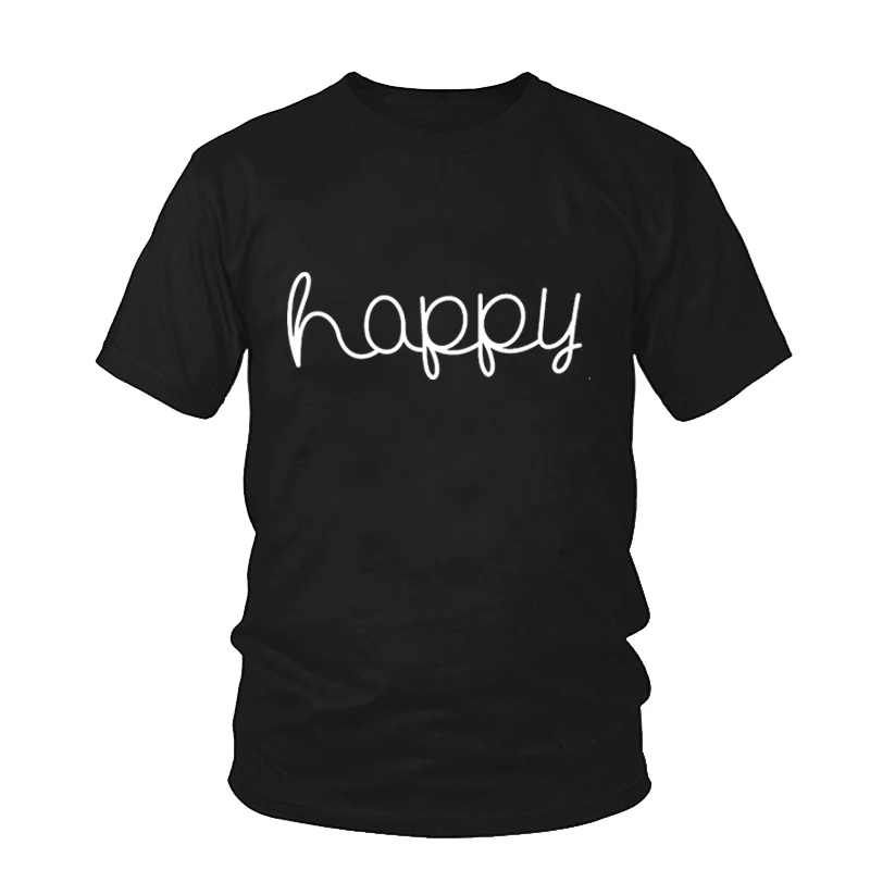 Женская хлопковая футболка Повседневная с принтом Happy женская коротким рукавом