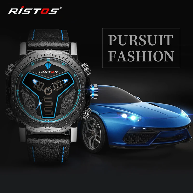 RISTOS Хронограф Спортивные часы Аналоговые Цифровые мужские наручные