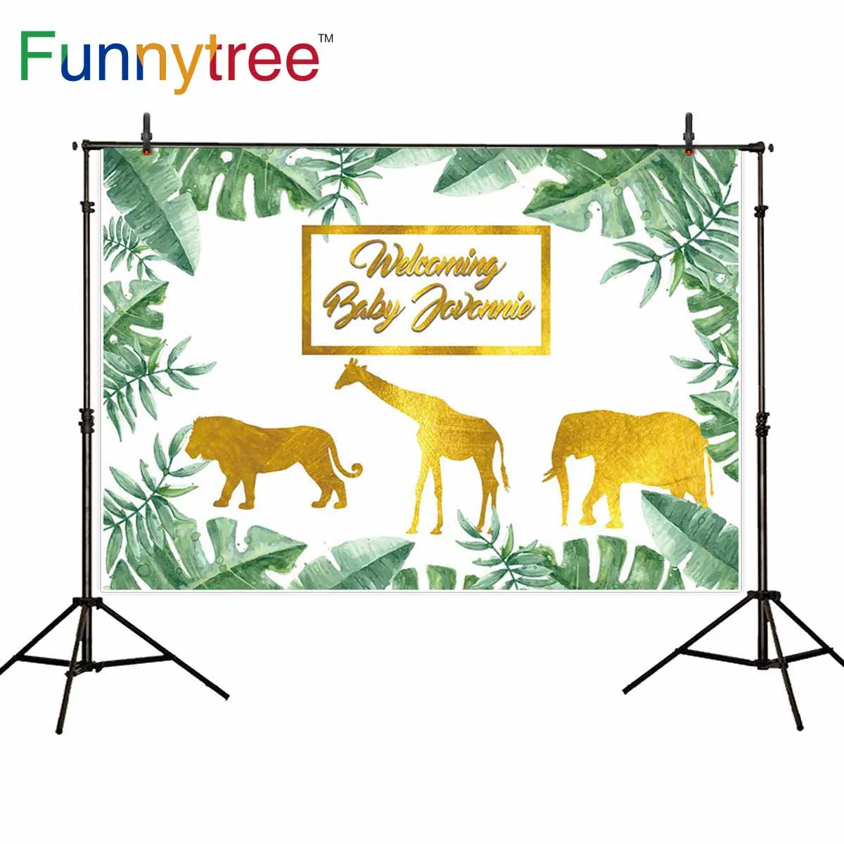 Funnytree photography backdrops white golden animal silhouette jungle tropical green leaves baby birthday party Photo background
Funnytree photography backdrops white golden animal silhouette jungle tropical green leaves baby birthday party Photo background