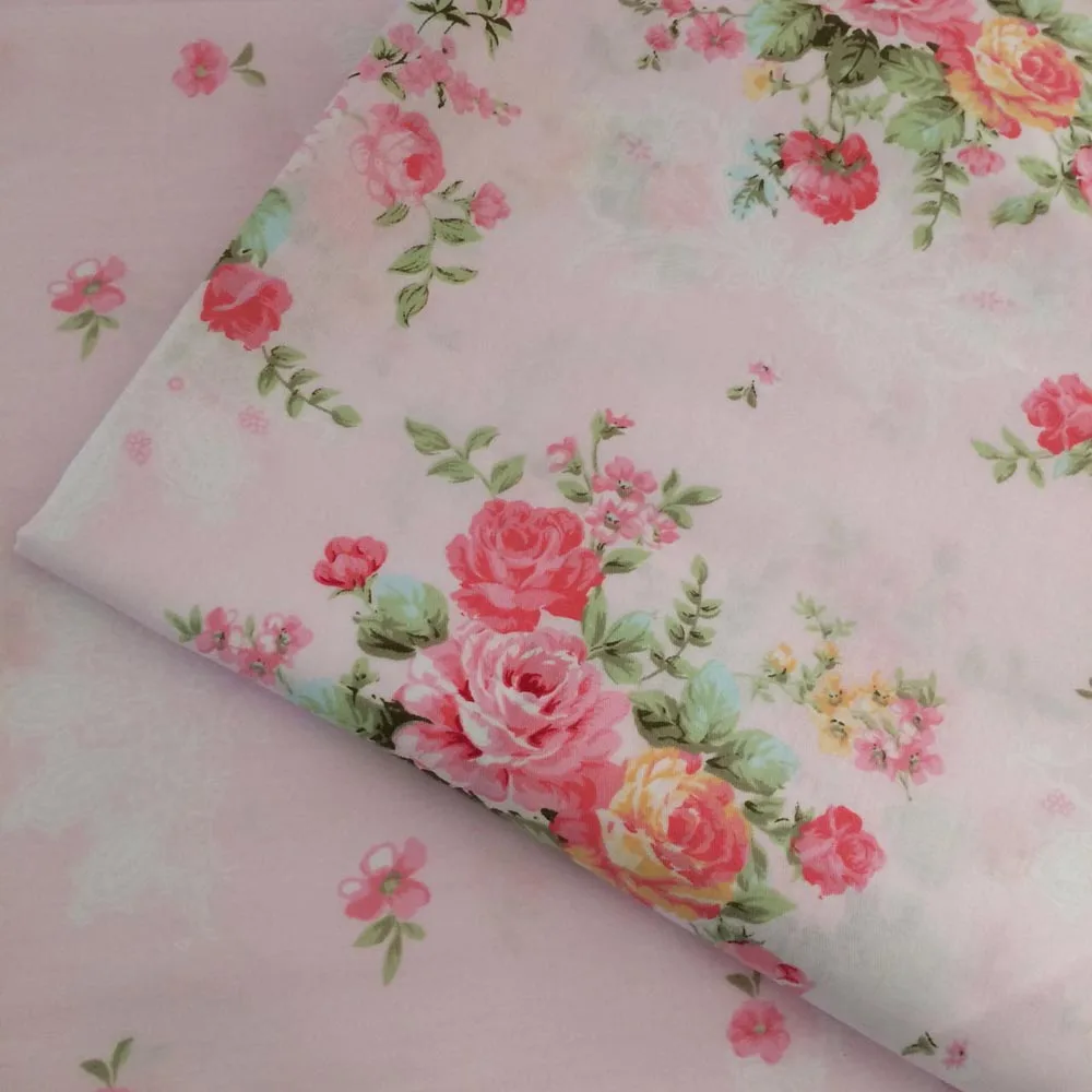 

100% cotton elegant pastoral Pink floral flower printed twill cloth DIY for kids bedding apparel dress clothes curtains fabrics