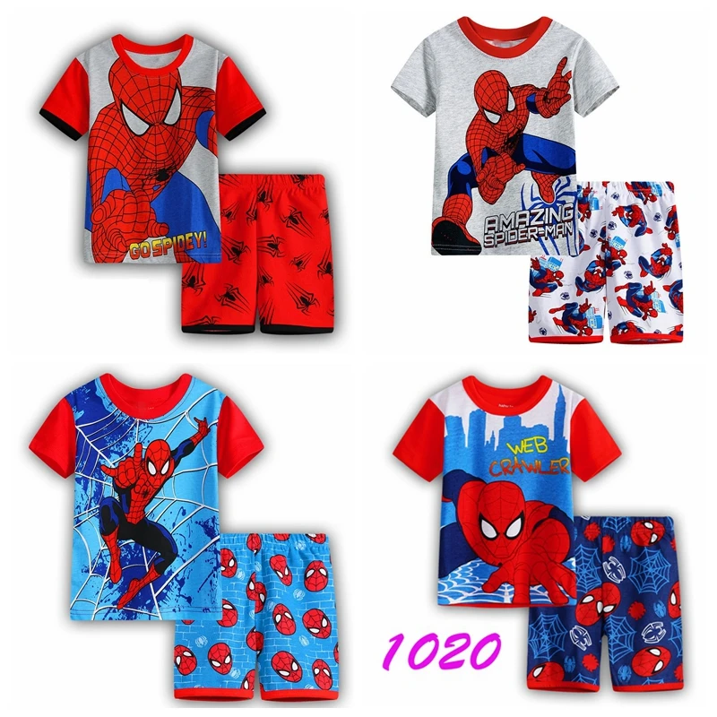 Детская одежда с человеком пауком Бэтменом Суперменом хлопковые пижамы