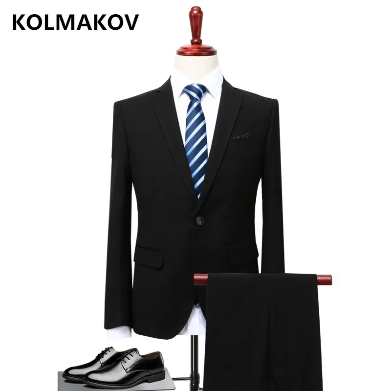 Для мужчин Бизнес костюм Slim Fit классический мужской костюмы пиджаки роскошный