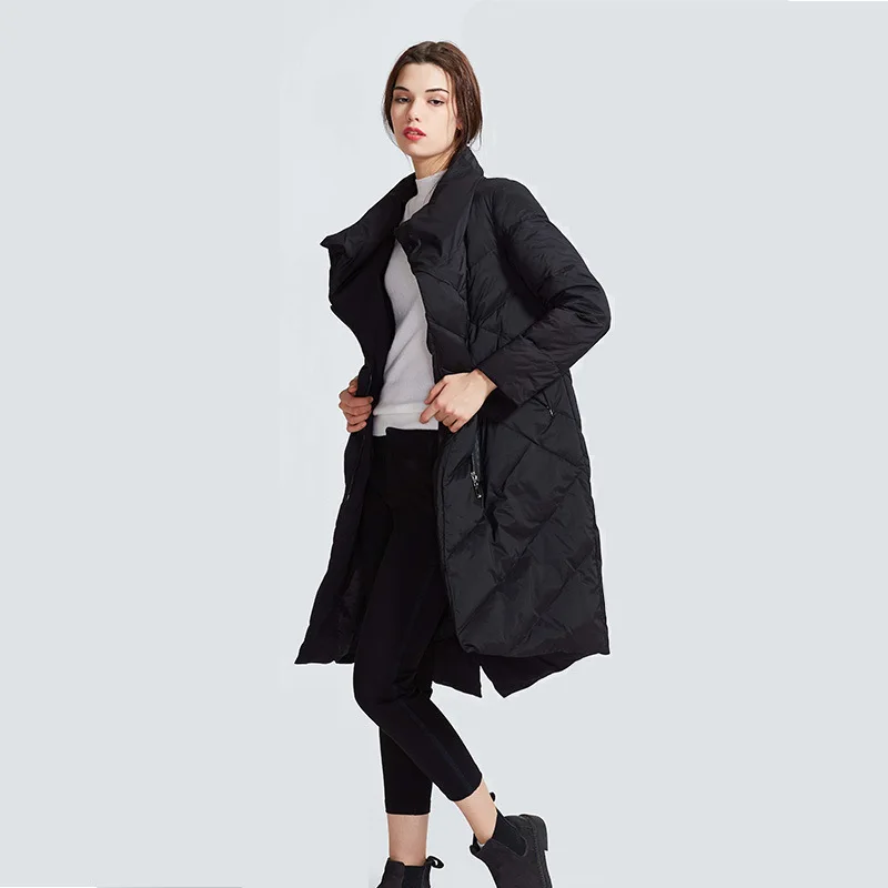 FYYIYI 2019 Winter New Original Large Size Down Jacket Solid Color High Collar Slung Zipper Women's Thick Warm Coat | Женская одежда