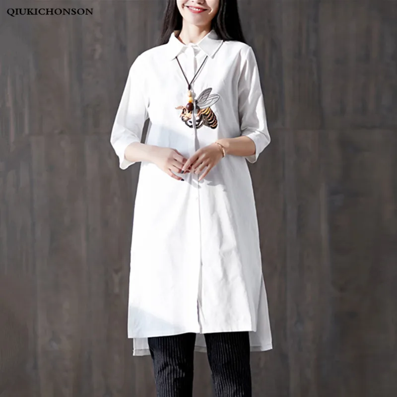 Spring Summer Tops Ladies Seven Sleeve Honey Bee Embroidery Side Slit High Low Plus Size Woman White Shirt Linen Cotton Blouses
Spring Summer Tops Ladies Seven Sleeve Honey Bee Embroidery Side Slit High Low Plus Size Woman White Shirt Linen Cotton Blouses