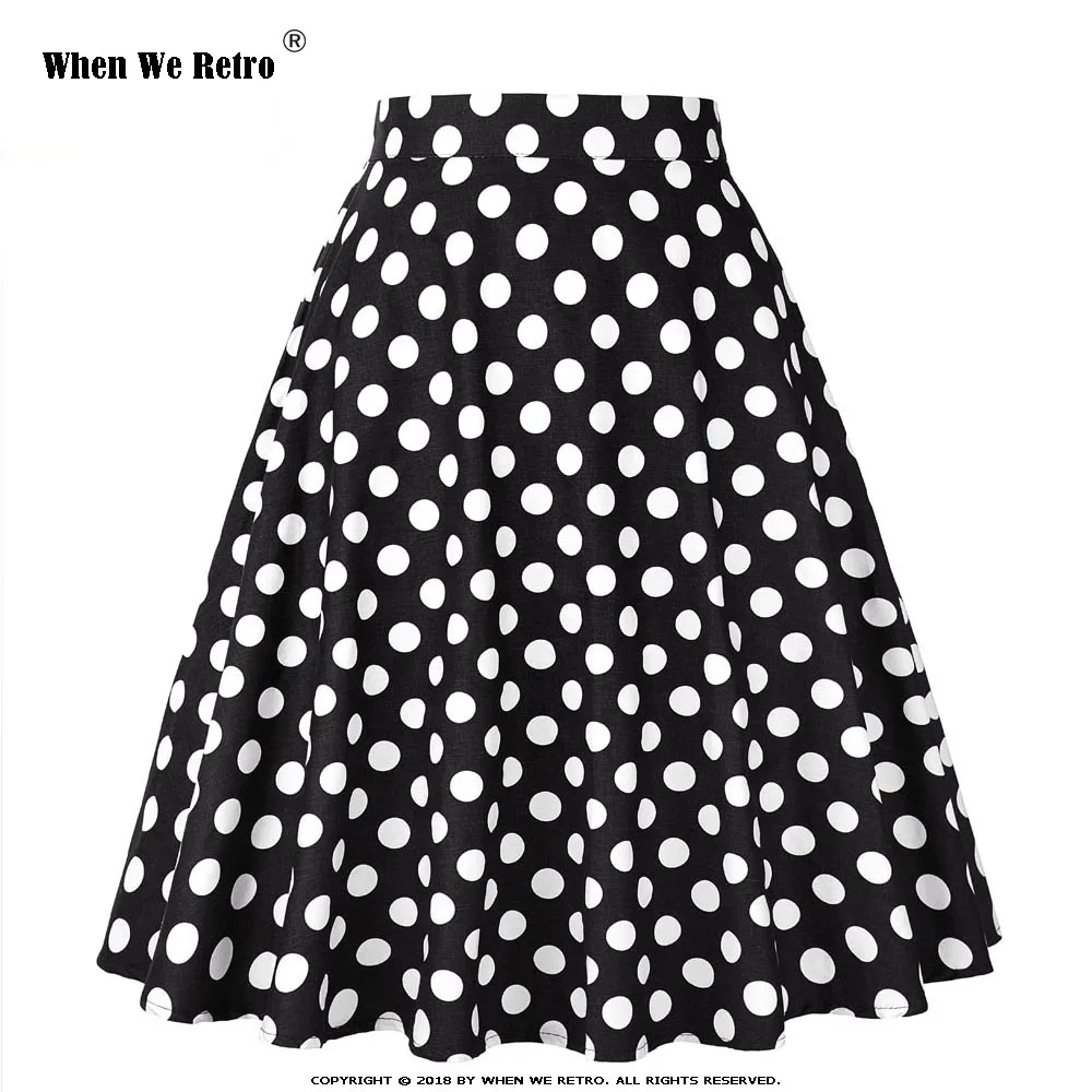 

When We Retro Vintage Skirt Black with White Polka Dots Cotton Retro Swing Elegant Skater Skirt Summer Women Faldas VD0020