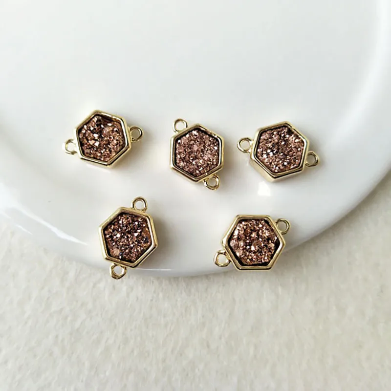 5pcs Rose color Plated Hexagon Agat e Druzy Geode Pendant Charms Connector Double Bail DIY Making Bracelet necklace Jewelry CT85
5pcs Rose color Plated Hexagon Agat e Druzy Geode Pendant Charms Connector Double Bail DIY Making Bracelet necklace Jewelry CT85