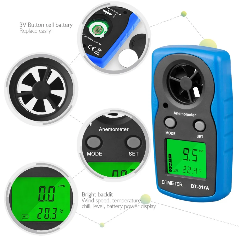 BTMETER устройство для измерения скорости ветра ручной анемометр цифровой датчик
