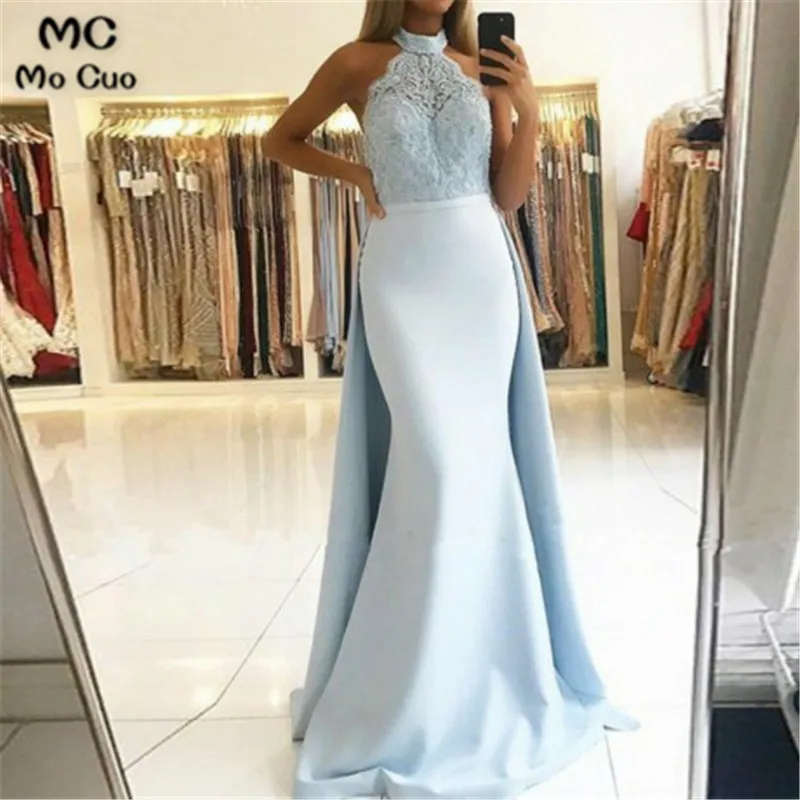 2019 Halter Mermaid Evening Dresses Long with Lace Elastic Satin Attachable Train Formal Evening Party Dress for Women
2019 Halter Mermaid Evening Dresses Long with Lace Elastic Satin Attachable Train Formal Evening Party Dress for Women