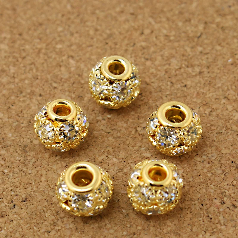 9x10mm Round Ball Gold Rhinestone Hollow Ball Spacer DIY Beads Fit European Bracelet