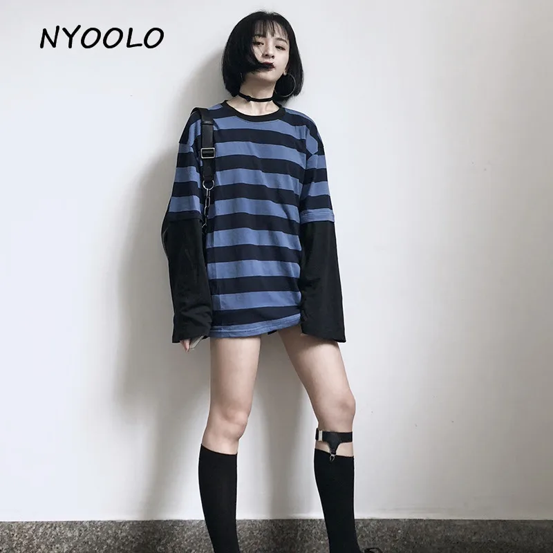 NYOOLO Spring Autumn streetwear fake 2 piece striped t shirt Casual long sleeve O-neck loose t-shirt women men clothing tops
NYOOLO Spring Autumn streetwear fake 2 piece striped t shirt Casual long sleeve O-neck loose t-shirt women men clothing tops