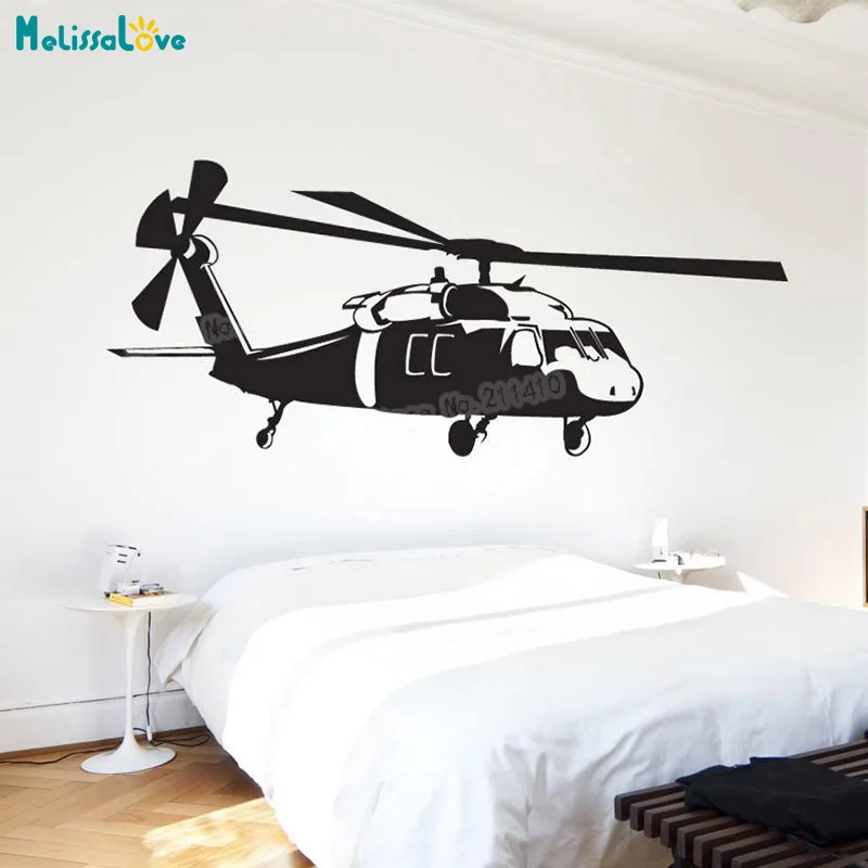 Виниловые настенные наклейки для домашнего декора чёрный вертолёт Blackhawk для гостиной, спальни 3D самоклеящиеся фрески искусства для детской комнаты подарок YY933.