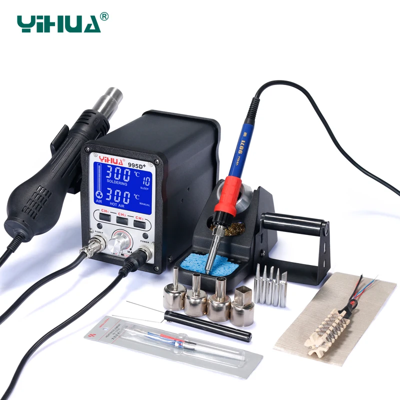 YIHUA 995D+ Soldering station 60W soldering iron 650W hot air gun bga rework station smd rework Electronic circuit repair tool
YIHUA 995D+ Soldering station 60W soldering iron 650W hot air gun bga rework station smd rework Electronic circuit repair tool