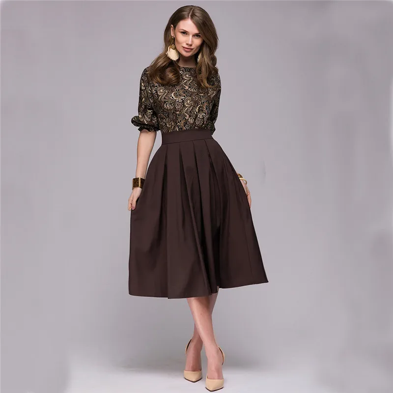2019 Women's dress Fashion Five-point Lantern Sleeve O-Neck Pockets Ladies Knee-Length Dress Elegant Female Vestidos For woman | Женская