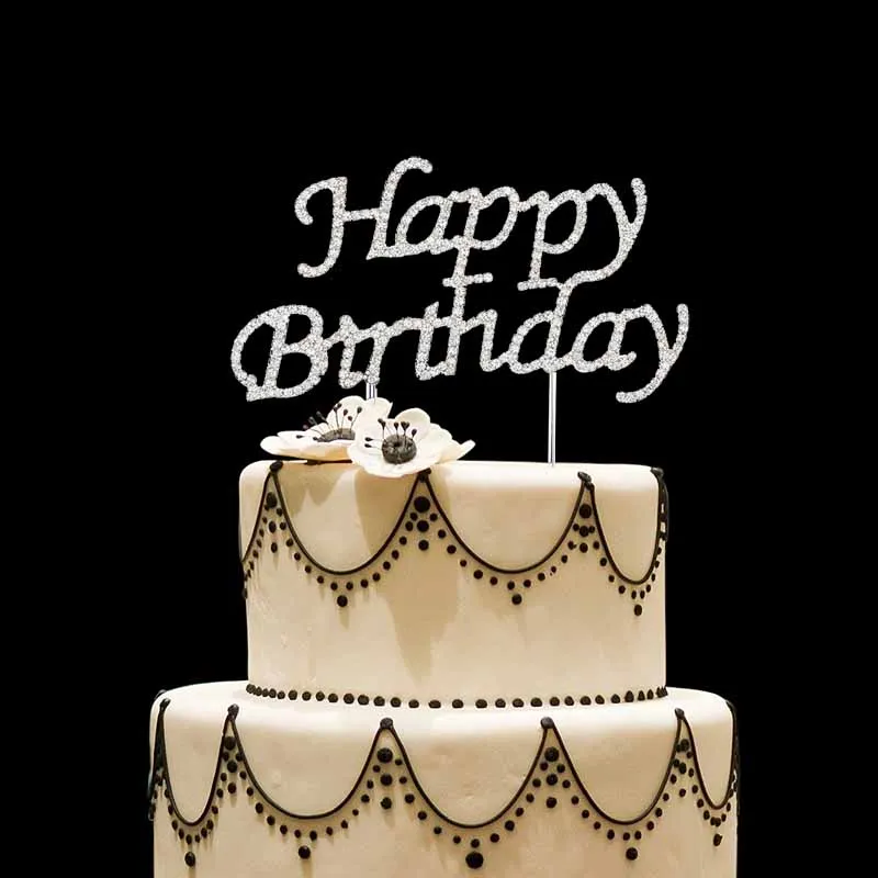 

Rhinestone Happy Birthday Cake Topper Kid boy girl first adult 10th 16th 18th 20th 21st 30th 40th 50th 60th Birthday Decoration