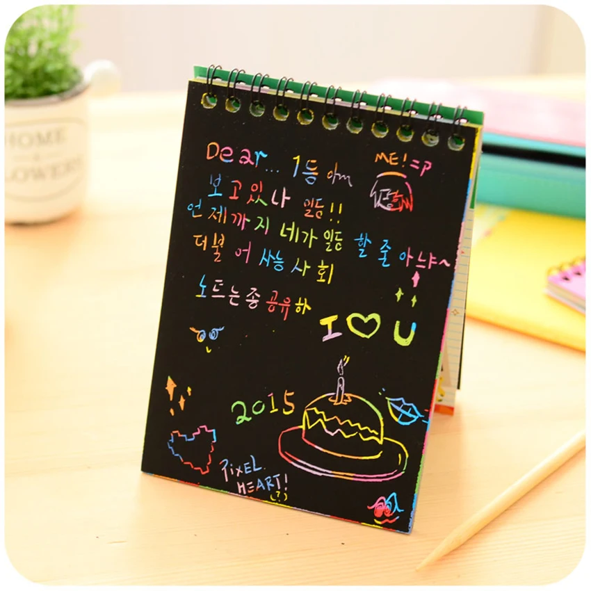 Color Scratch Graffiti Notebook, Coil Binding, Hard Card Paper Cover, Black Coated Blank Page, 12 Sheets, One Side Available
Color Scratch Graffiti Notebook, Coil Binding, Hard Card Paper Cover, Black Coated Blank Page, 12 Sheets, One Side Available