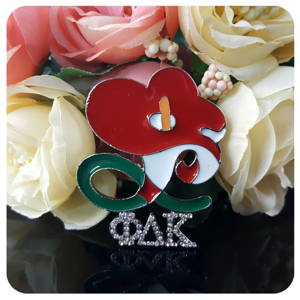 New Arrival Rhinestone Geek Letters"Phi Thelta Kapa" Lapel Pin with a Fancy Calla Flower on Top
New Arrival Rhinestone Geek Letters"Phi Thelta Kapa" Lapel Pin with a Fancy Calla Flower on Top