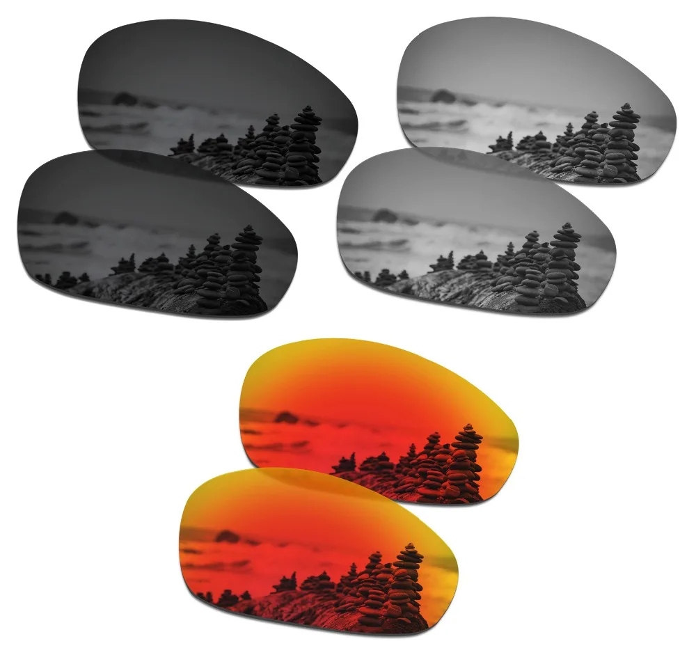 

SmartVLT 3 Pairs Polarized Sunglasses Replacement Lenses for Oakley Juliet Stealth Black and Silver Titanium and Fire Red