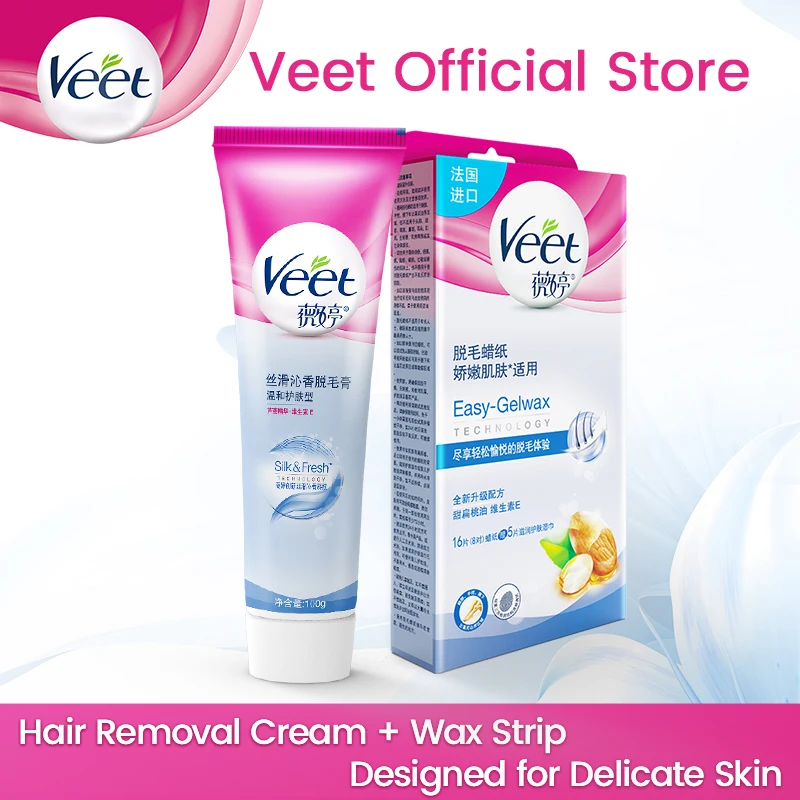 Veet крем для удаления волос + Восковая бумага нежной кожи с алоэ вера и витамином Е