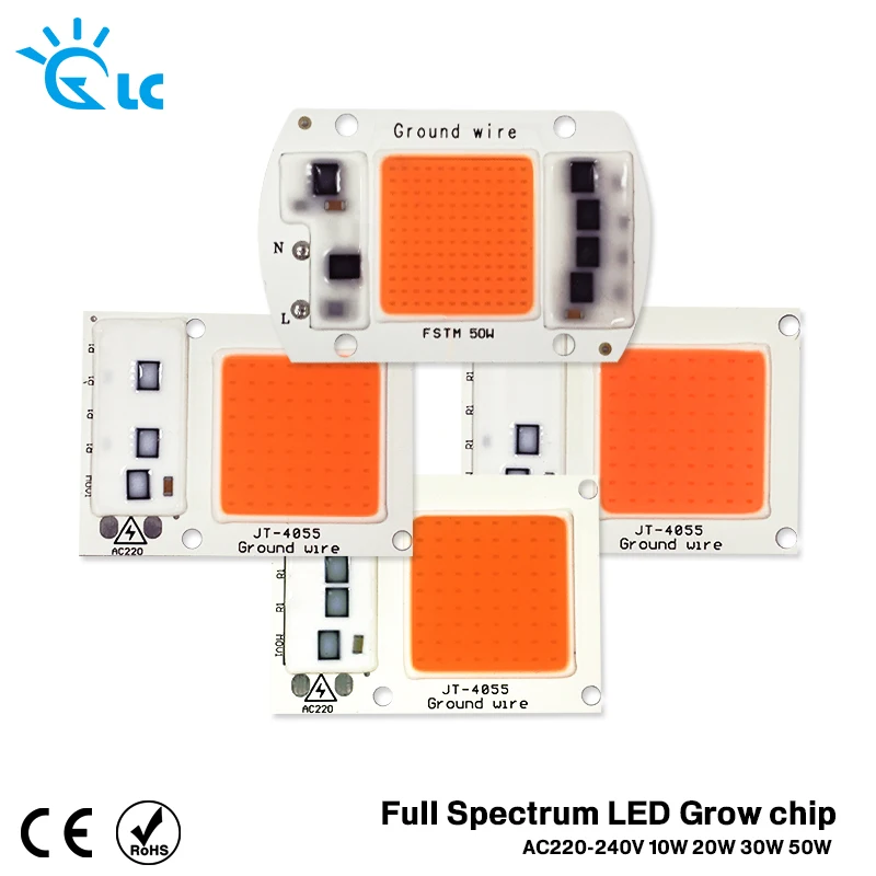 Фото COB LED Chip Grow Light Hydroponice AC 220V 10W 20W 30W 50W полный спектр 370nm 780nm для светодиодной лампы