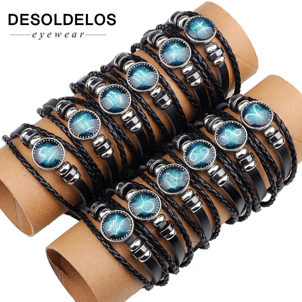 12pcs/lot 12 Constellation Mens Bracelets Handmade Zodiac Signs Bracelet beaded Charm Leather Bracelet Punk Rock Men Jewelry
12pcs/lot 12 Constellation Mens Bracelets Handmade Zodiac Signs Bracelet beaded Charm Leather Bracelet Punk Rock Men Jewelry