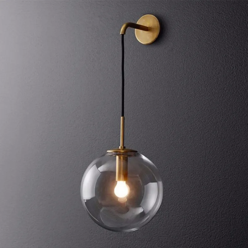 

Simple Loft LED Living room Wall Lamp Modern Clear Glass Ball Mirror Beside Retro Study Cafe Wall Sconce Lighting Free Shipping