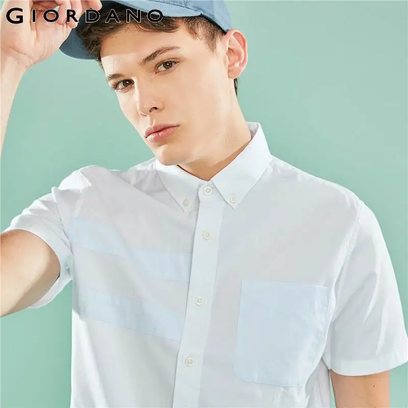 Мужская рубашка Giordano разноцветная из 100% хлопка с отложным воротником и коротким