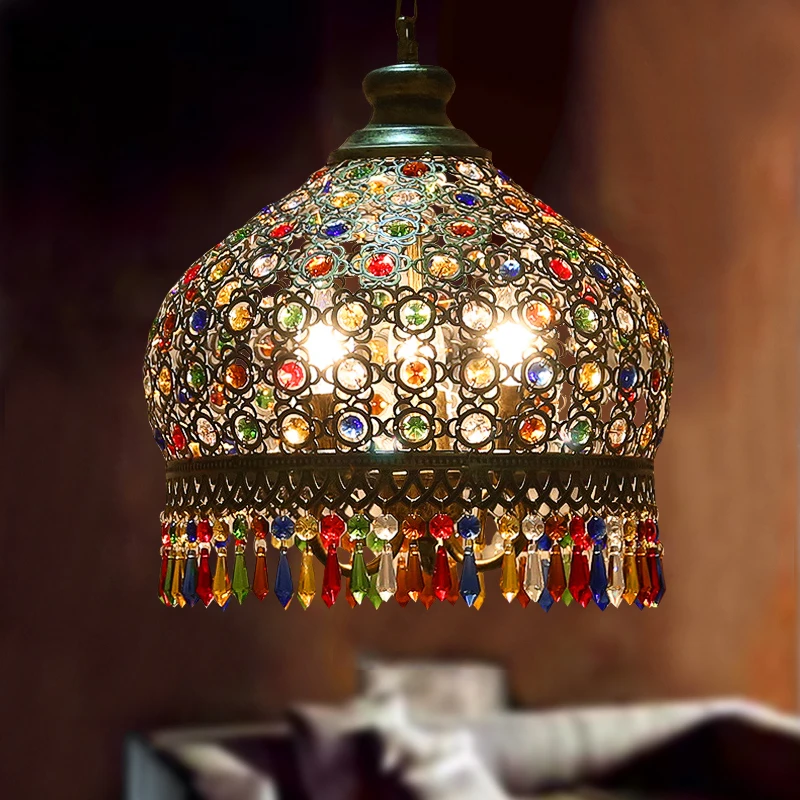 Vintage Southeast Asia Bronze Colorful Crystal Pendant Light Fixture Home Decor Living Room Retro Iron Lamp E14 LED Bedroom
Vintage Southeast Asia Bronze Colorful Crystal Pendant Light Fixture Home Decor Living Room Retro Iron Lamp E14 LED Bedroom