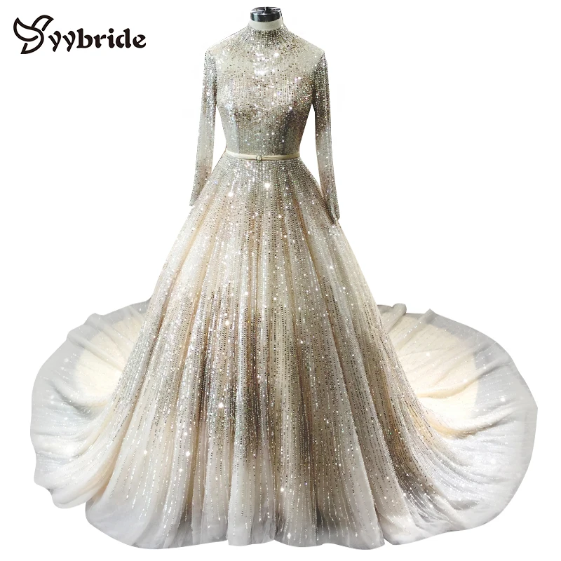 YYbride Luxury Ball Gowns Long Sleeves High Neck Wedding Gown Full Beaded Crystals Dresses Cathedral/Royal Train Wedding Dresses
YYbride Luxury Ball Gowns Long Sleeves High Neck Wedding Gown Full Beaded Crystals Dresses Cathedral/Royal Train Wedding Dresses