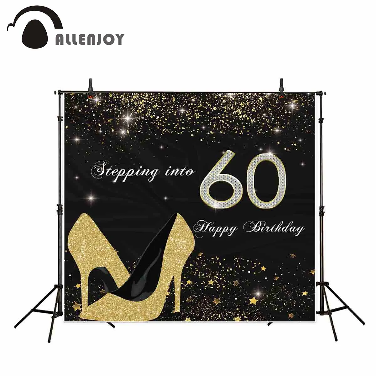 Фон для фотосъемки Allenjoy 60 й день рождения с Черными Блестками на высоких каблуках