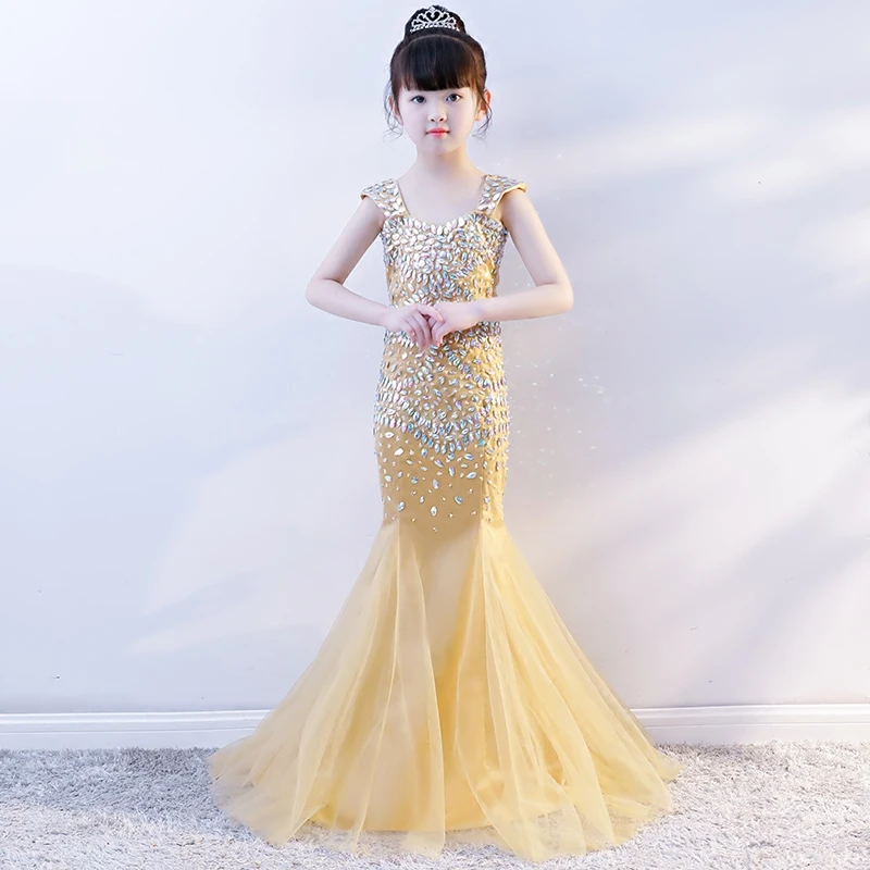 Luxury Gold Mermaid Princess Party Dress Crystal Beading Kids Pageant Dress Birthday Costume Tulle Fishtail Girls Formal Dress B
Luxury Gold Mermaid Princess Party Dress Crystal Beading Kids Pageant Dress Birthday Costume Tulle Fishtail Girls Formal Dress B