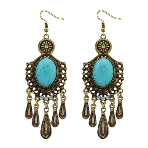 Metal Retro Bohemian Famous Ethnic Group Wind-green natural stone Water Drop Temperament Exaggerates The Personality Of Earrings
Metal Retro Bohemian Famous Ethnic Group Wind-green natural stone Water Drop Temperament Exaggerates The Personality Of Earrings
