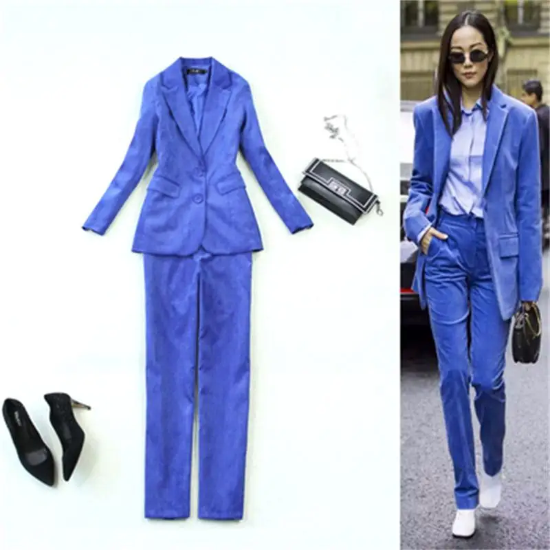 Fashion Pant Suits female large size women fall winter new high-quality slim Royal corduroy suit + pants two-piece suit women
Fashion Pant Suits female large size women fall winter new high-quality slim Royal corduroy suit + pants two-piece suit women
