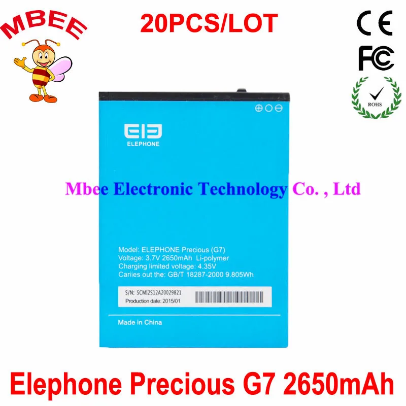 20PCS/LOT Original Elephone Precious G7 Battery Batterie Bateria Batterij Accumulator AKKU PIL 2650mAh
20PCS/LOT Original Elephone Precious G7 Battery Batterie Bateria Batterij Accumulator AKKU PIL 2650mAh