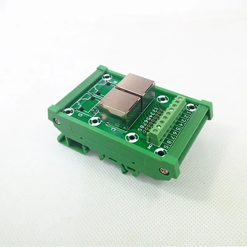 DIN Rail Mount RJ45 Module,RJ45 8P8C Right Angle Jack 2-Way Buss Breakout Board, Terminal Block, Connector.
DIN Rail Mount RJ45 Module,RJ45 8P8C Right Angle Jack 2-Way Buss Breakout Board, Terminal Block, Connector.