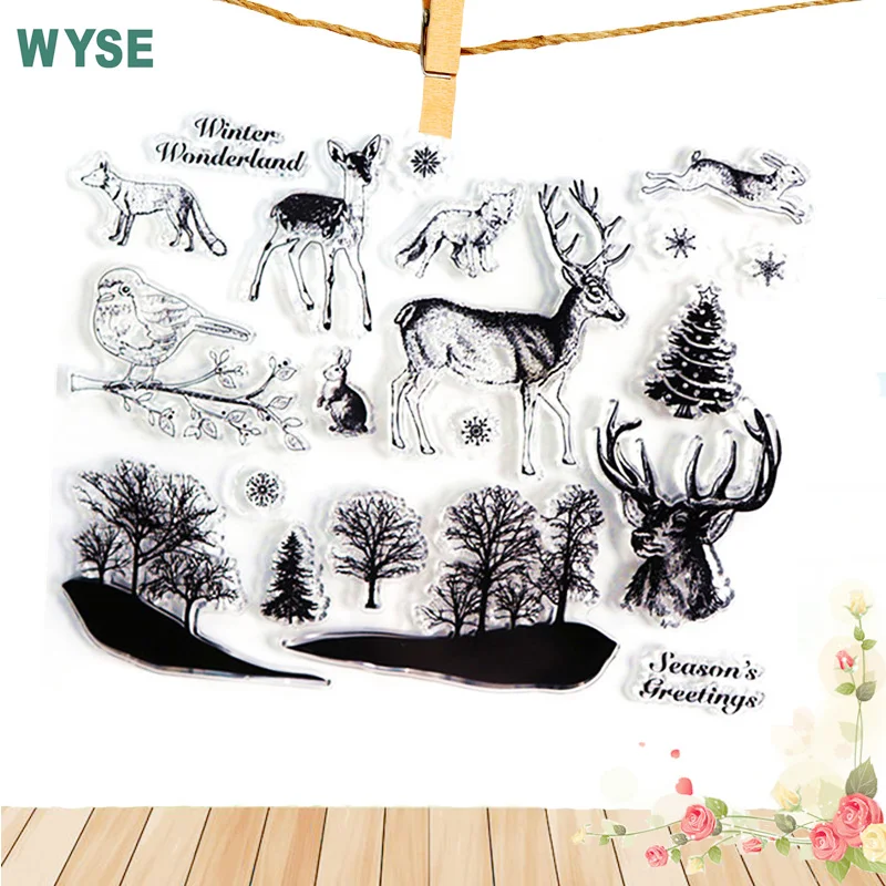 Christmas stamps Forest Deer 14*18cm Clear stamp Silicone rubber Transparent Stamp wolf animal for Scrapbooking DIY Decor tools
Christmas stamps Forest Deer 14*18cm Clear stamp Silicone rubber Transparent Stamp wolf animal for Scrapbooking DIY Decor tools