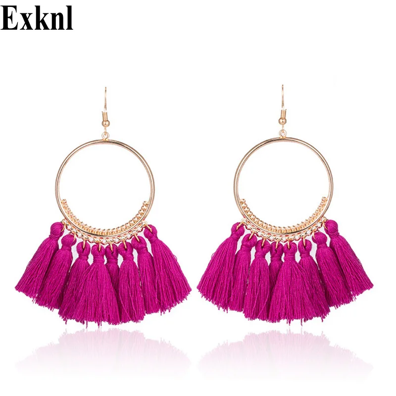 

Exknl Brand Tassel Earrings For Women Fringed Statement Earrings Bohemian Summer Party Earrings Fashion Jewelry wholesale Bijoux