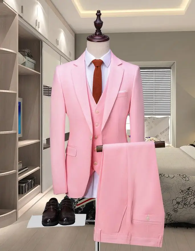 2018 новый бренд розовые формальные мужские костюмы облегающий Блестящий